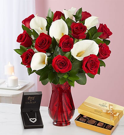 Red Rose & Calla Lily Bouquet for Valentine's Day